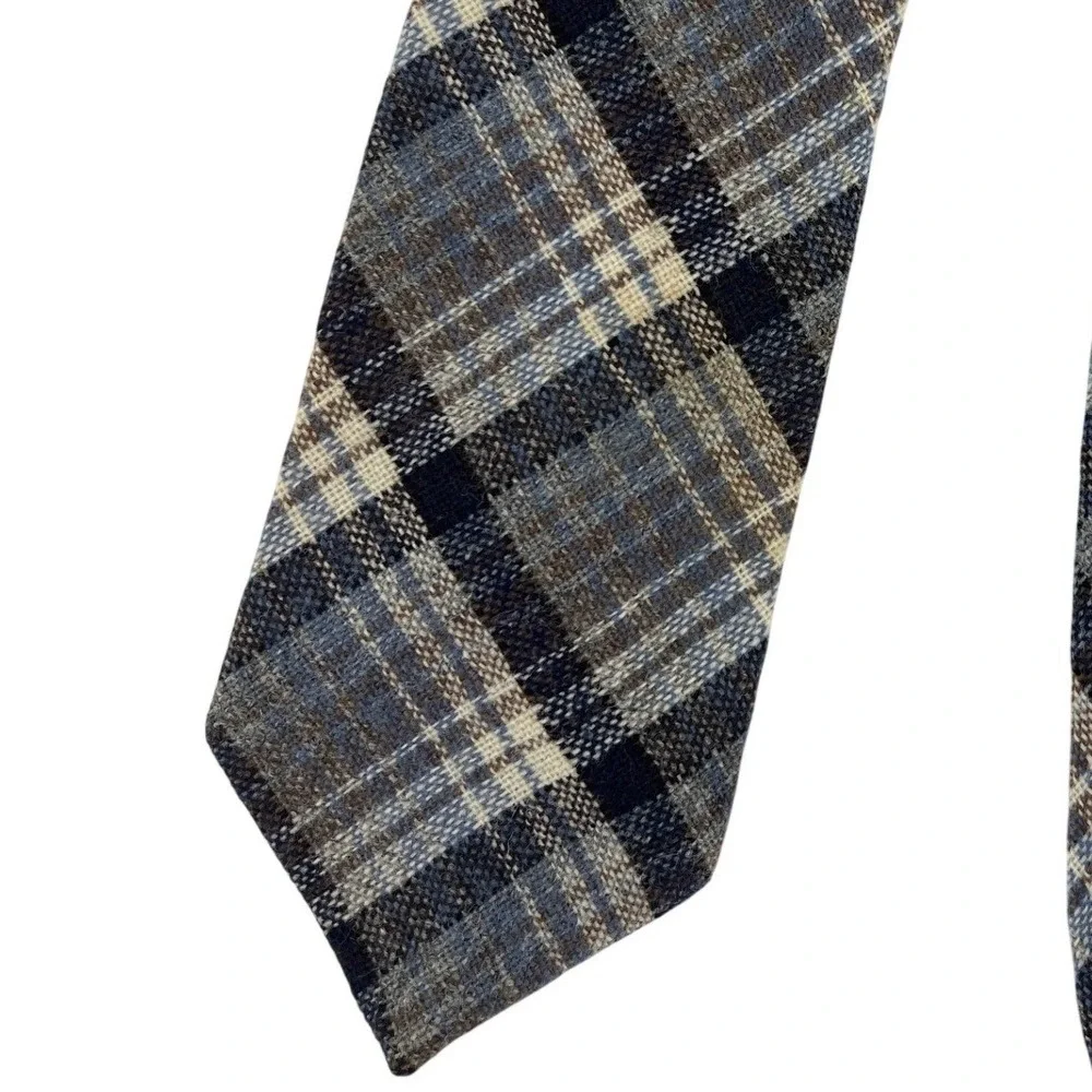 Macy's Mens Store‎ Blue Plaid 100% Lambswool Tie Scotland 58x3 Vintage